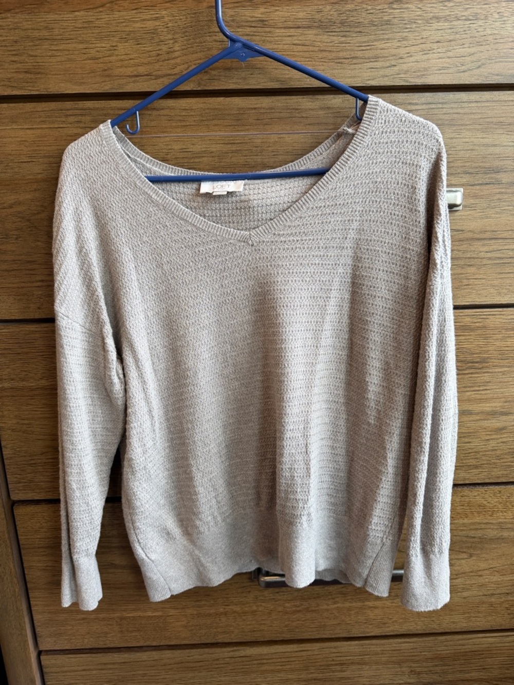 LOFT V-Neck Sweater in Taupe Neutral (M)